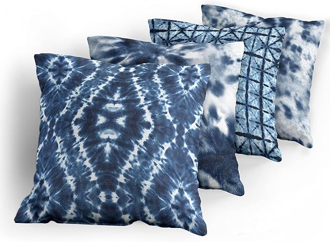 Ambesonne Ethnic Throw Pillow Cushion Case Pack of 4, Watercolor Inspired Hippie Style Tie Dye Like Print Batik Bohemian Themes, Modern Accent Double-Sided Digital Printing, 20", White Blue