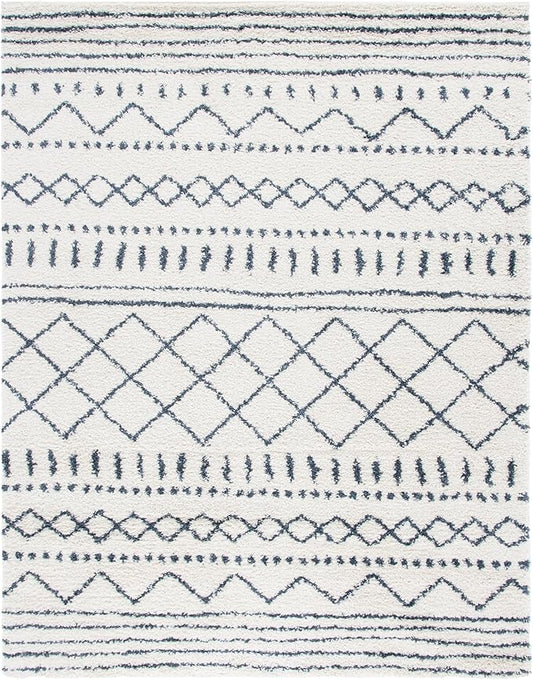 SAFAVIEH Arizona Shag Collection Area Rug - 10' x 14', Ivory & Slate, Moroccan Design, Non-Shedding, 1.6-inch Thick, Ideal for High Traffic Areas in Living Room, Bedroom (ASG741M-10)