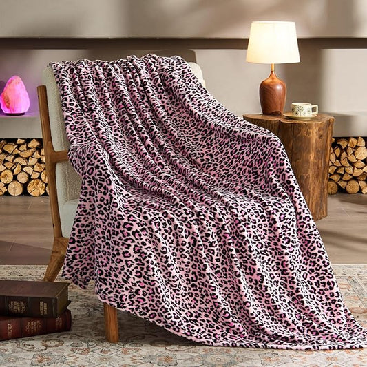 BEDELITE Pink Leopard Twin Size Blanket – Soft & Cozy Cheetah Blanket for Couch, Bed & Sofa, Lightweight Fleece Animal Print Decor, 60"x 80", Pink