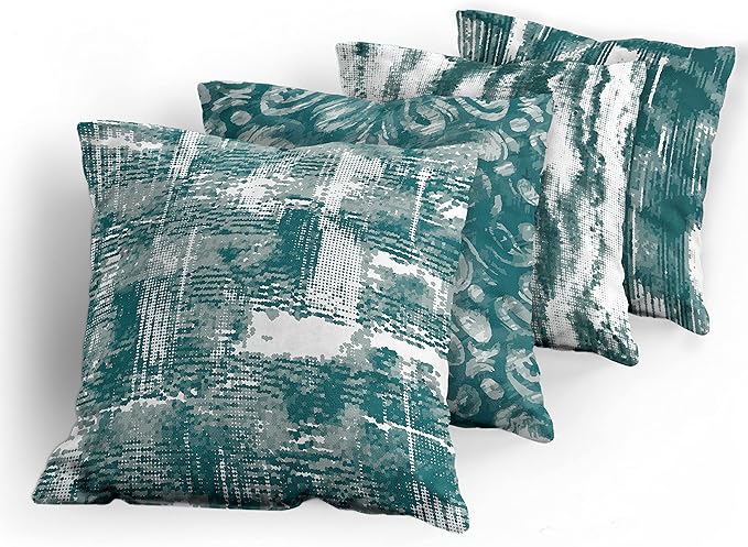 Ambesonne Vintage Throw Pillow Cushion Case Pack of 4, Abstract Grunge Effect Brushstrokes Waving Striping Stains Paisley Drops, Modern Accent Double-Sided Digital Printing, 20", Dark Sea Green Teal