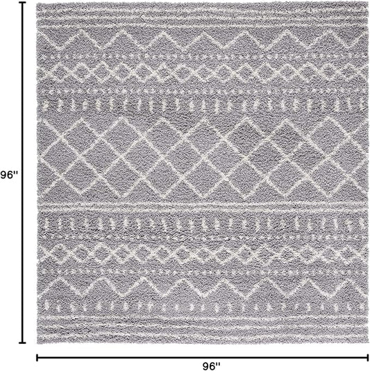 SAFAVIEH Arizona Shag Collection Area Rug - 8' Square, Grey & Ivory, Moroccan Design, Non-Shedding & Easy Care, 1.6-inch Thick Ideal for High Traffic Areas in Living Room, Bedroom (ASG741G)