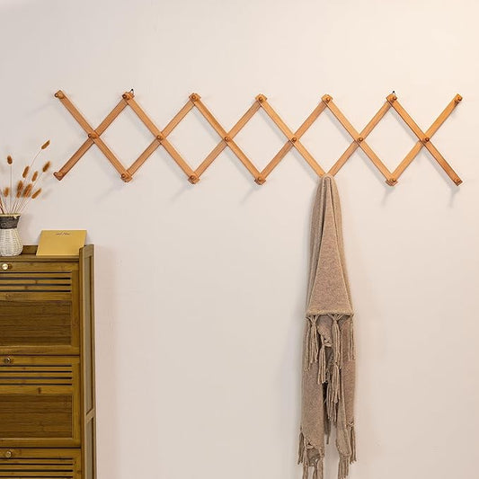 SKOLOO Hat Rack for Wall with 20 Hooks, Solid Wooden, Modern, Expandable Coat Rack Wall Mount for Coats, Hats, Bags, Baseball Caps, Natural Color