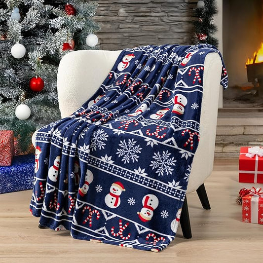 PAVILIA Christmas Snowman Throw Blanket | Blue Holiday Christmas Fleece Blanket | Soft, Plush, Warm Winter Cabin Throw, 50x60 (Blue Christmas)