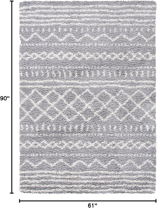 SAFAVIEH Arizona Shag Collection Area Rug - 5'1" x 7'6", Grey & Ivory, Moroccan Design, Non-Shedding & Easy Care, 1.6-inch Thick Ideal for High Traffic Areas in Living Room, Bedroom (ASG741G)