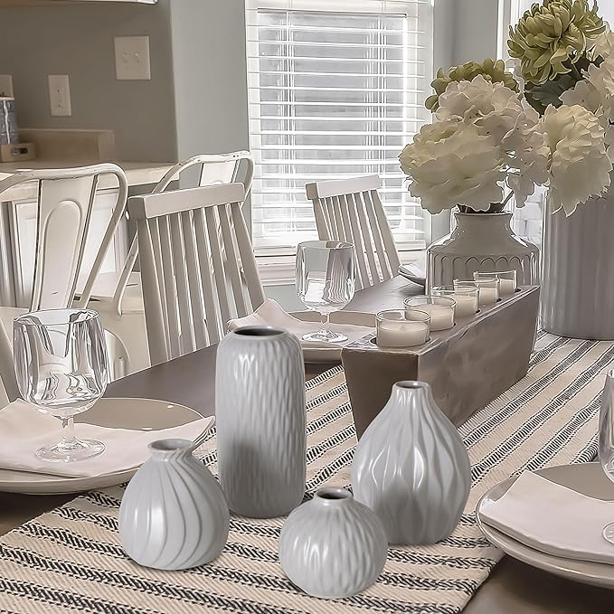 Iconic Scandi Vase 4 Piece Set, Pearly Grey, Glazed, Water-Tight, Porcelain, 3-7.75 Inches