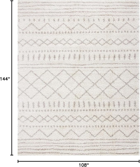 SAFAVIEH Arizona Shag Collection Area Rug - 9' x 12', Ivory & Beige, Moroccan Design, Non-Shedding & Easy Care, 1.6-inch Thick Ideal for High Traffic Areas in Living Room, Bedroom (ASG741A)