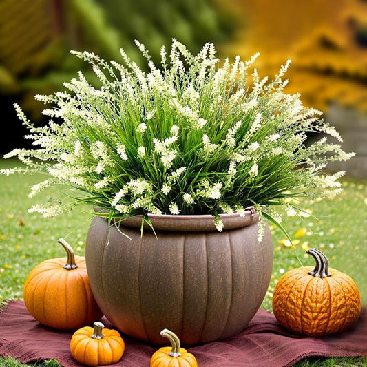Artificial Faux Plants Flowers for Outdoor Decorations, Fake Monkey Grass for Outside Porch Patio, No Fade Realistic Greenery Plant, UV Resistant Artificial Shrubs for Courtyard Window Garden