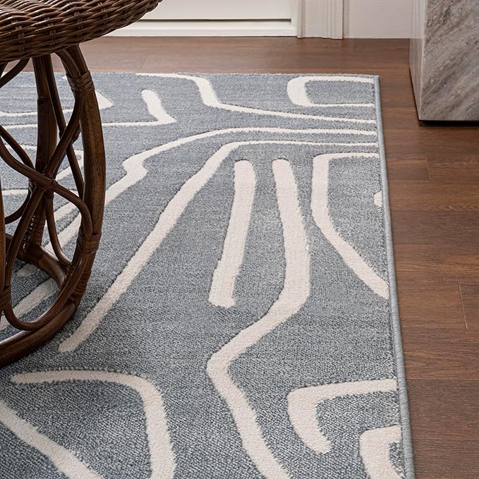 JONATHAN Y Graphic Lines High-Low Indoor Area Rug 3X5 Blue/White, Alcina Modern Scandinavian for Living Room, Bedroom, Kitchen, Easy-Cleaning, High Traffic, Pet-Friendly, Non-Shedding SND102D-3
