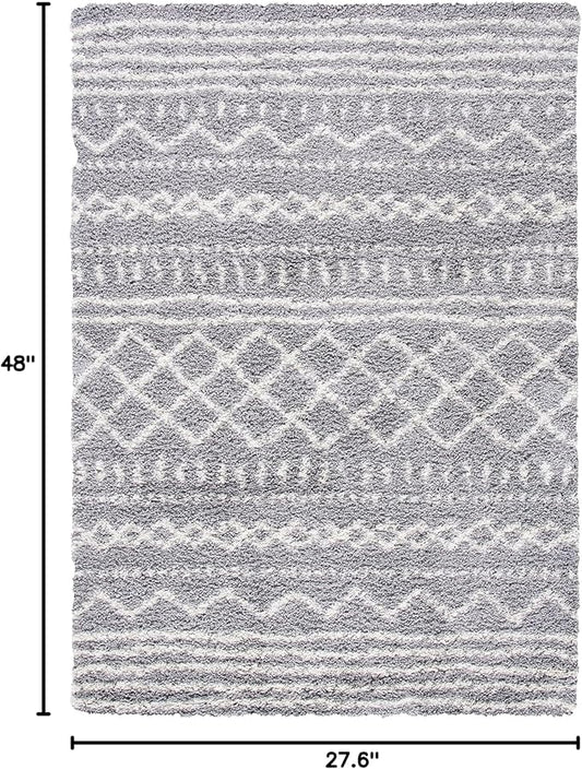 SAFAVIEH Arizona Shag Collection Accent Rug - 2'3" x 4', Grey & Ivory, Moroccan Design, Non-Shedding & Easy Care, 1.6-inch Thick Ideal for High Traffic Areas in Foyer, Living Room, Bedroom (ASG741G)