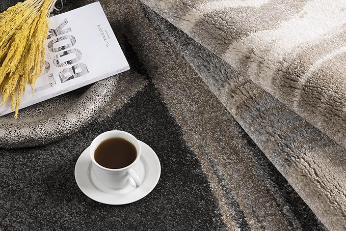 RUG BRANCH New Zealand Plush 8' x 11' (7'8" X 10'9") Modern Indoor Area Rug, Contemporary, Grey Brown - Living Room, Bedroom, Dining Room, and Kitchen