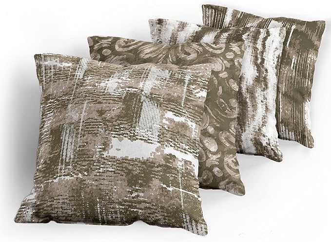 Ambesonne Vintage Throw Pillow Cushion Case Pack of 4, Abstract Grunge Effect Brushstrokes and Waving Striping Stains Paisley Drops, Modern Accent Double-Sided Digital Printing, 24", Taupe Army Green