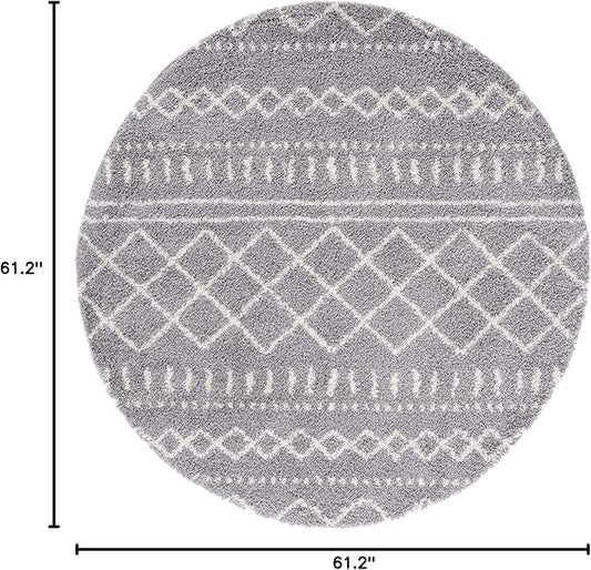 SAFAVIEH Arizona Shag Collection Area Rug - 5'1" Round, Grey & Ivory, Moroccan Design, Non-Shedding & Easy Care, 1.6-inch Thick Ideal for High Traffic Areas in Living Room, Bedroom (ASG741G)
