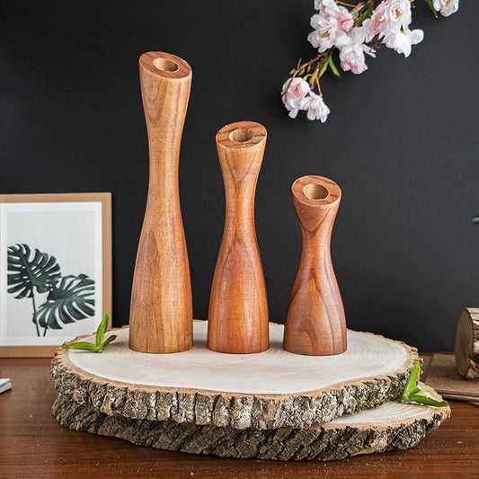 OLEEK wooden taper candle holders - wood taper candle holders for Table Centerpiece - wood candlestick holders (9", 8", 6") - wooden candlestick holder for 7/8" candle stick candlesticks holders woods
