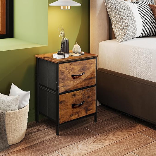 WLIVE Nightstand Set of 2, 2 Drawer Dresser for Bedroom, Small Dresser with 2 Drawers, Bedside Furniture, Night Stand, End Table for Bedroom, College Dorm, Rustic Brown Wood Grain Print