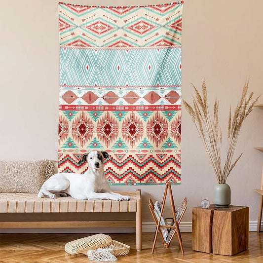 Lunarable Aztec Tapestry Twin Size, Culture Inspirations Ornamental Indigenous Chevron, Wall Hanging Bedspread Bed Cover Wall Decor, Twin Size, Turquoise Beige