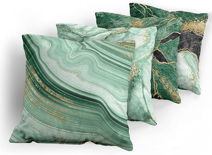 Ambesonne Marble Print Throw Pillow Cushion Case Pack of 4, Abstract Look Nature Stone Ornaments Modern with Minty Details Print, Modern Accent Double-Sided Digital Printing, 18", Jade Green Dark Grey