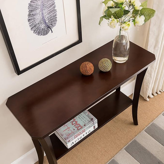 Leick Home Boa Console Table, Solid Wood, Bottom Display Shelf, Narrow Depth, Easy-Assembly, For Living Room/Hallway, Chocolate Cherry, 38.0 in. W x 14.0 in. D x 30.0 in. H, 10332