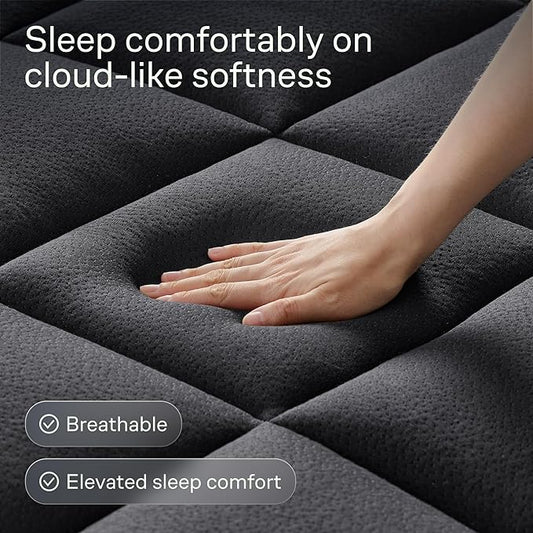 Ultra Soft Queen Size Mattress Topper - Viscose Made from Bamboo Pillow Top Mattress Pad for Back Pain Relief - Naturally Cooling for Hot Sleepers, Black