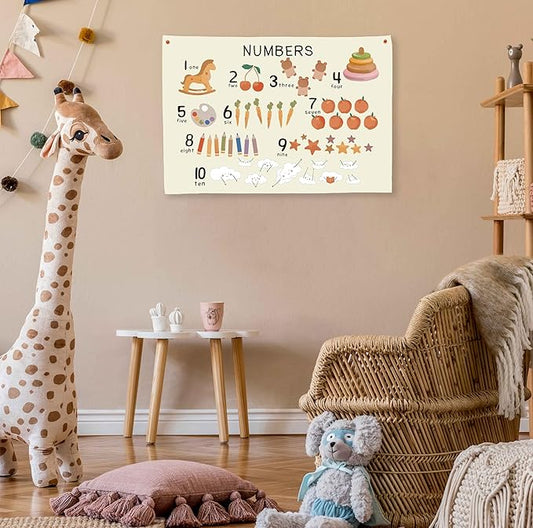 Numbers 123 Education Rectangular Canvas Banner-Flag Wall Sign Decor for Baby Toddler Boy Girl Kids,Nursery Kindergarten Kids Room Bedroom Reading Room Decor-Baby Shower Birthday Christmas Gift