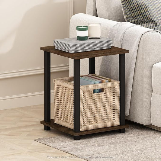 Furinno Simplistic End Table, 2-Pack, Plastic Frame, Black Walnut/Brown