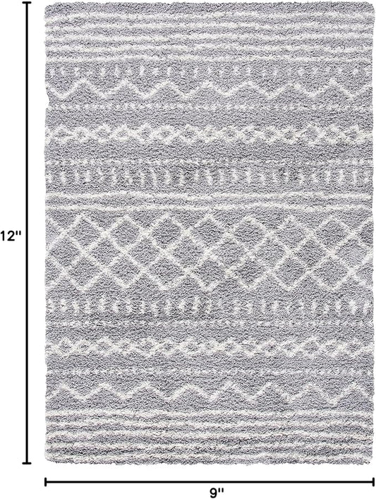 SAFAVIEH Arizona Shag Collection Area Rug - 9' x 12', Grey & Ivory, Moroccan Design, Non-Shedding & Easy Care, 1.6-inch Thick Ideal for High Traffic Areas in Living Room, Bedroom (ASG741G)