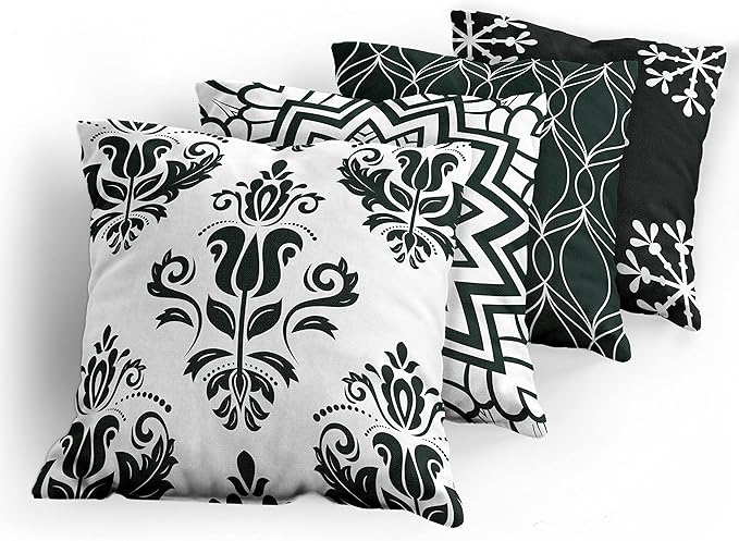 Ambesonne Retro Throw Pillow Cushion Case Pack of 4, Trellis Grid Medieval Floral Damask Mandala Flower Ornament Modern Monochrome, Modern Accent Double-Sided Digital Printing, 16", Dark Reseda Green