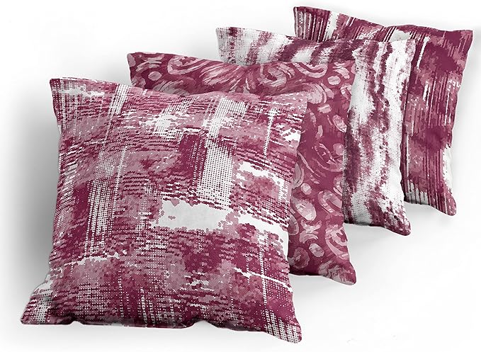 Ambesonne Vintage Throw Pillow Cushion Case Pack of 4, Abstract Grunge Effect Brushstrokes and Waving Striping Stains Paisley Drops, Modern Accent Double-Sided Digital Printing, 16", Raspberry Rose