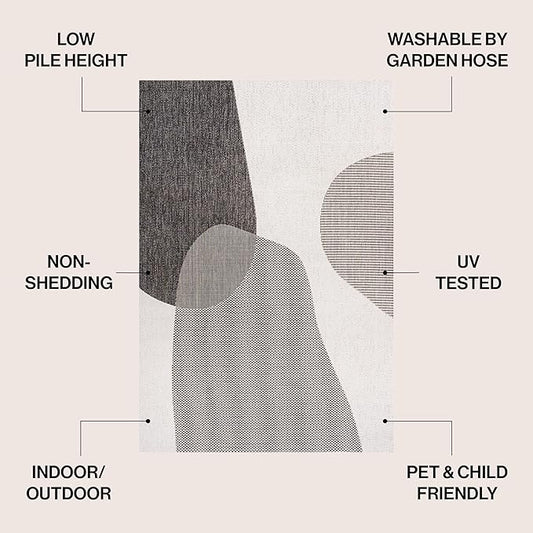 JONATHAN Y Geometric Organic Shapes Indoor Outdoor Area Rug 3X5 Cream/Black, Zia Modern for Backyard, Patio, Porch, Easy-Cleaning, High Traffic, Pet-Friendly, Non-Shedding (TSN306A-3)