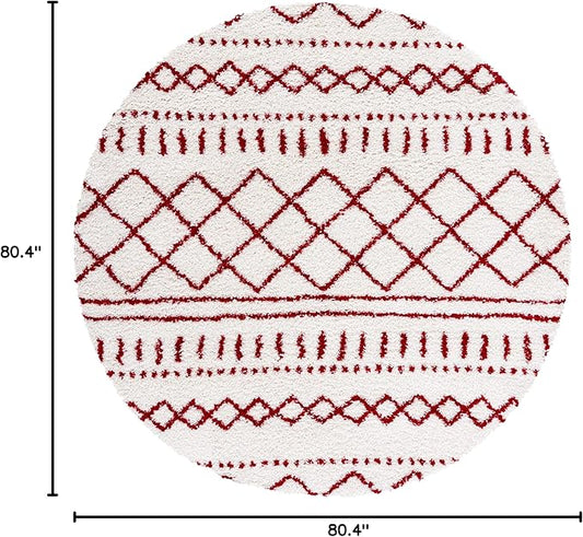 SAFAVIEH Arizona Shag Collection 6'7" Round Ivory/Red ASG741P Moroccan Non-Shedding Entryway Foyer Living Room Bedroom Kitchen 1.2-inch Thick Area Rug
