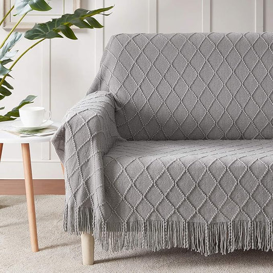 BOURINA Light Grey Throw Blanket 50x60 Inches Throw Textured Solid Soft Sofa Couch Decorative Knit Blanket
