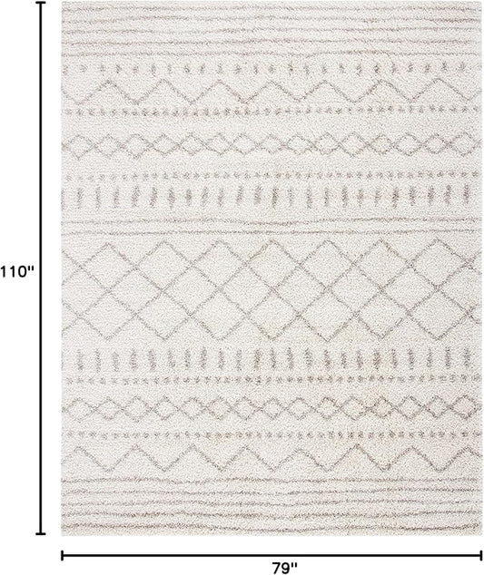 SAFAVIEH Arizona Shag Collection Area Rug - 6'7" x 9'2", Ivory & Beige, Moroccan Design, Non-Shedding & Easy Care, 1.6-inch Thick Ideal for High Traffic Areas in Living Room, Bedroom (ASG741A)