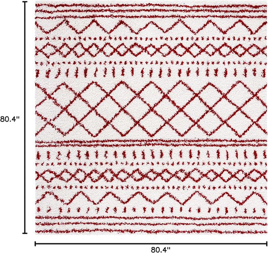 SAFAVIEH Arizona Shag Collection Area Rug - 6'7" Square, Ivory & Red, Moroccan Design, Non-Shedding & Easy Care, 1.6-inch Thick Ideal for High Traffic Areas in Living Room, Bedroom (ASG741P)