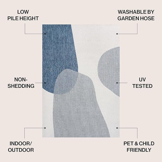 JONATHAN Y Geometric Organic Shapes Indoor Outdoor Area Rug 8X10 Cream/Navy, Zia Modern for Backyard, Patio, Porch, Easy-Cleaning, High Traffic, Pet-Friendly, Non-Shedding (TSN306B-8)