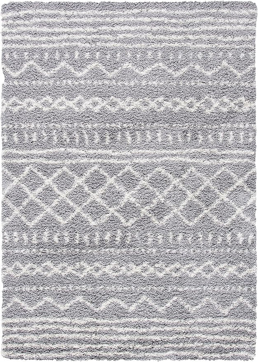 SAFAVIEH Arizona Shag Collection Accent Rug - 4' x 6', Grey & Ivory, Moroccan Design, Non-Shedding & Easy Care, 1.6-inch Thick Ideal for High Traffic Areas in Entryway, Living Room, Bedroom (ASG741G)