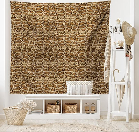 Lunarable Reptile Tapestry, Python Snakeskin Pattern Geometrical Borders Composition Animal Hide Print, Fabric Wall Hanging Decor for Bedroom Living Room Dorm, 45" X 30", Caramel Pale Brown