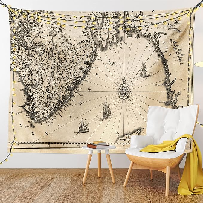 Lunarable World Map Tapestry Queen Size, Map of Southern Part of The Norway Vikings World Old Scandinavian Land, Wall Hanging Bedspread Bed Cover Wall Decor, Queen Size, Cream Grey