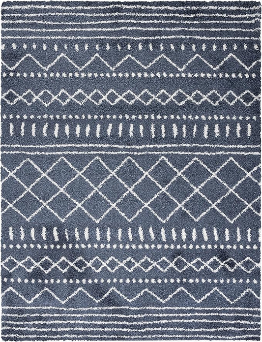SAFAVIEH Arizona Shag Collection Area Rug - 10' x 14', Slate Blue & Ivory, Moroccan Design, Non-Shedding, 1.6-inch Thick, Ideal for High Traffic Areas in Living Room, Bedroom (ASG741L-10)