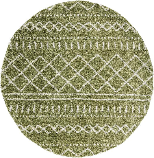 SAFAVIEH Arizona Shag Collection Area Rug - 3'2" Round, Green & Ivory, Moroccan Design, Non-Shedding & Easy Care, 1.6-inch Thick, Ideal for The Living Room, Dining, Bedroom (ASG741X)