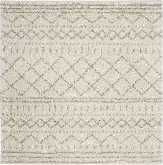 SAFAVIEH Arizona Shag Collection Area Rug - 3'2" Square, Ivory & Beige, Moroccan Design, Non-Shedding & Easy Care, 1.6-inch Thick Ideal for High Traffic Areas in Living Room, Bedroom (ASG741A)