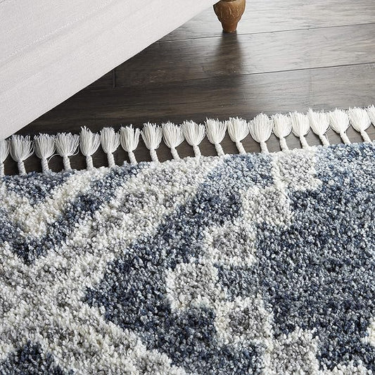 Nourison Home Scandinavian Shag Denim Blue 5'3" x 7'9" Area Rug, Easy Clean, Non Shedding, Bed Room, Living Room, Dining Room, Kitchen (5x8)
