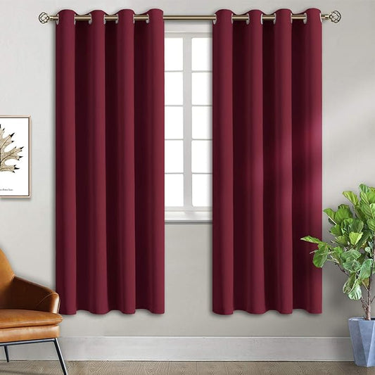 BGment burgundy red grommet blackout curtains, set of 2 panels