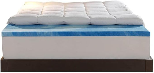 Sleep Innovations Dual Layer 4 Inch Memory Foam Mattress Topper, Twin Size, Medium Support, 2 Inch Cooling Gel Memory Foam Plus 2 Inch Pillow Top Cover