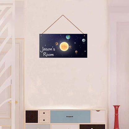 Personalized Outer Space Sign Spacesolar System Themed Decor For Kids Room Nursery Door Art Décor For Little Man Cave,Custom Name Sun Earth Planet Wall Decor Decorative Plate for Boys Bedroom