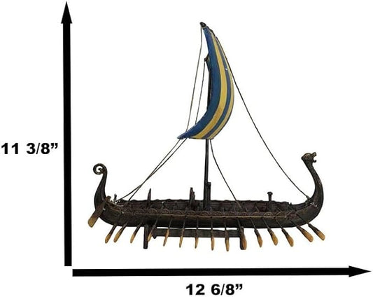 Ebros Gift Scandinavian Viking Norseman Dragon Gokstad Longship Model Ship Boat Resin Sculpture with Display Base Stand War Vessel Battle Ships Prototype Figurine