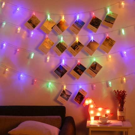 LED Photo String Lights 20 Photo Clips Battery Powered Fairy Twinkle Lights, Wedding Party Home Decor Lights for Hanging Photos, Cards and Artwork Multicolor