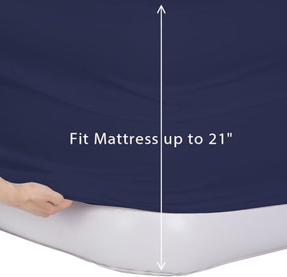 Bedecor Air Bed Sheets for Mattress Cover Removable Bed and Elastic Band Super Soft and Breathable & Deep up to 21" Blue King