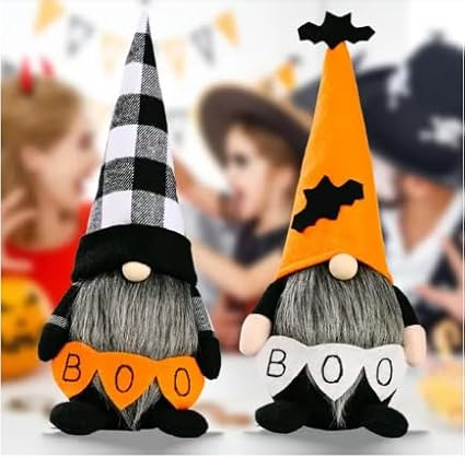 Halloween Gnome Plush Decorations, Handmade Swedish Tomte, Scandinavian Ornaments, 2-Pack