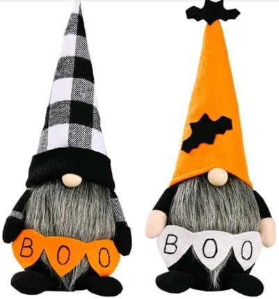 Halloween Gnome Plush Decorations, Handmade Swedish Tomte, Scandinavian Ornaments, 2-Pack