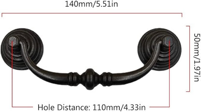 4PCS Retro Dresser Drawer Drop Bail Pulls Handles Classic Metal Swing Handles Hole Centers for Kitchen Bedroom Decoration (Iron Black)