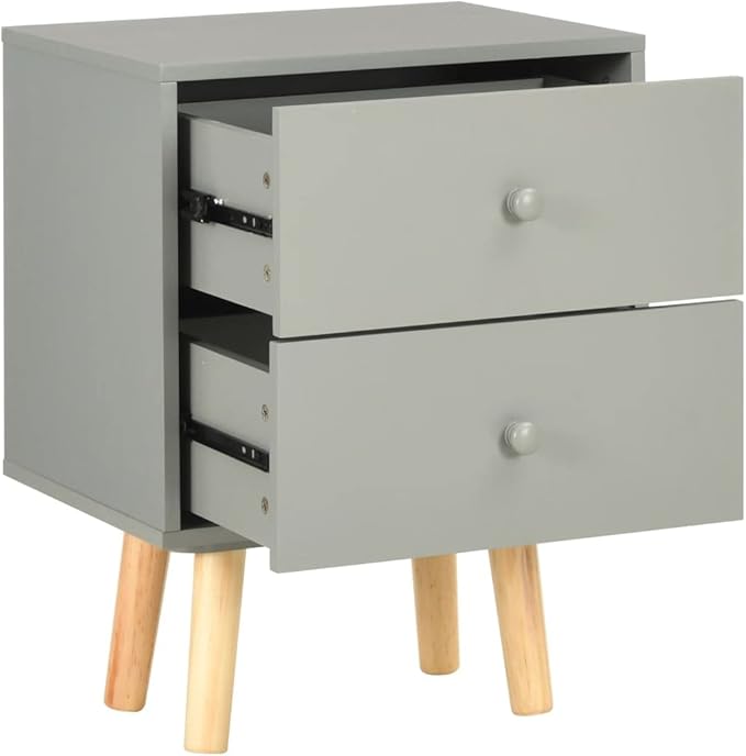 Scandinavian Bedside Cabinet Set of 2, Grey Modern Nightstands with Drawers for Bedroom and Living Room Storage, Minimalist Side Table with Ample Space for